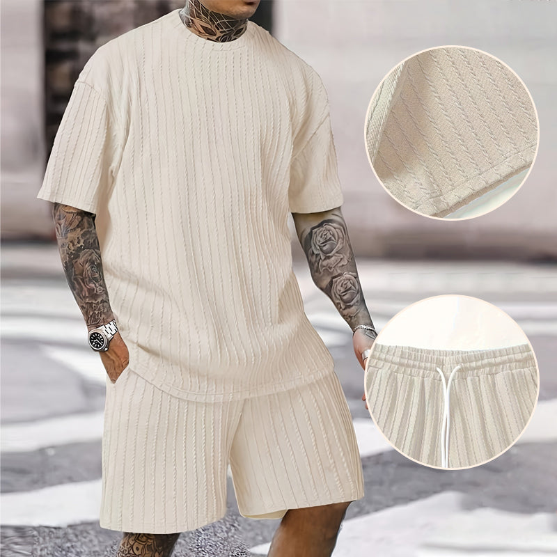 Men’s Summer 2-piece Set - Drop Shoulder T-shirt and Drawstring Shorts