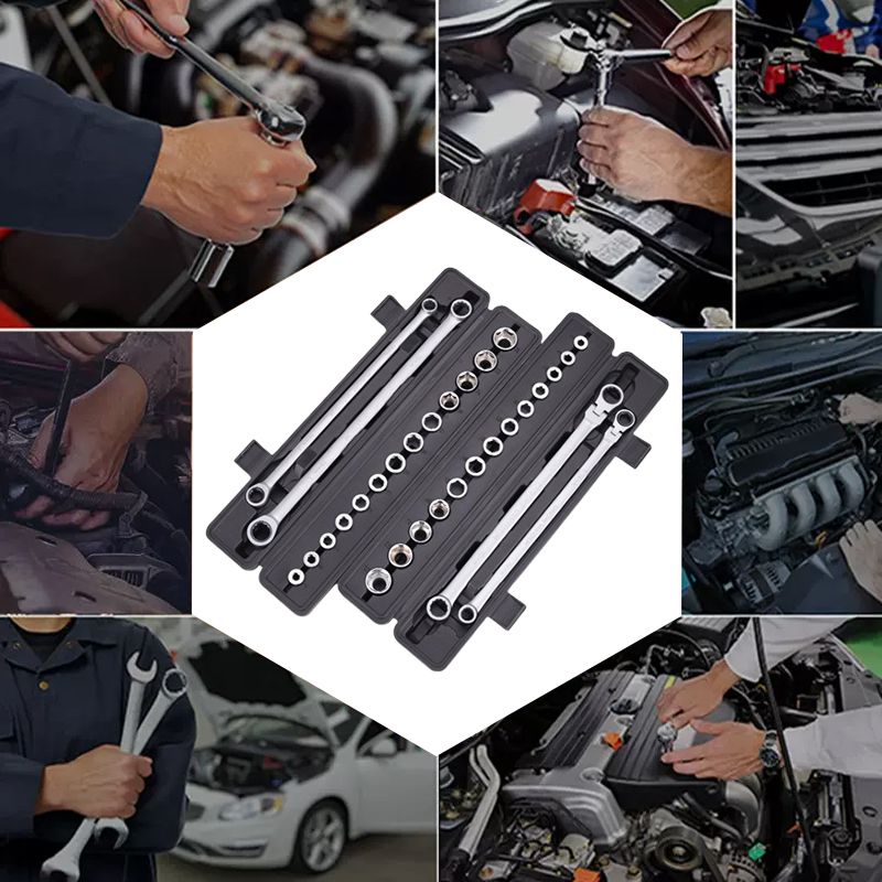 🔥15-piece variable head ratchet wrench set - easily handle various screws with high efficiency!