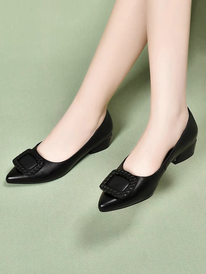 Women's Chunky Heel Leather Shoes