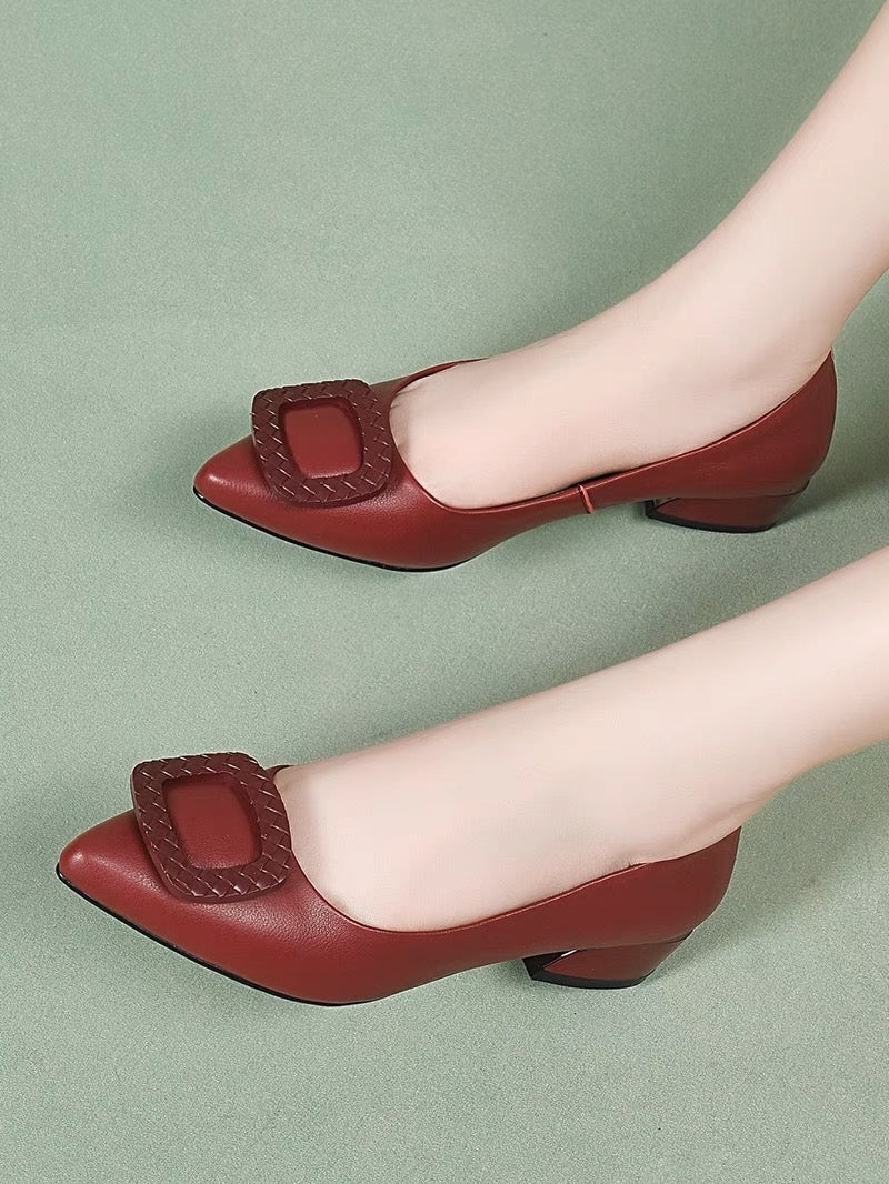 Women's Chunky Heel Leather Shoes