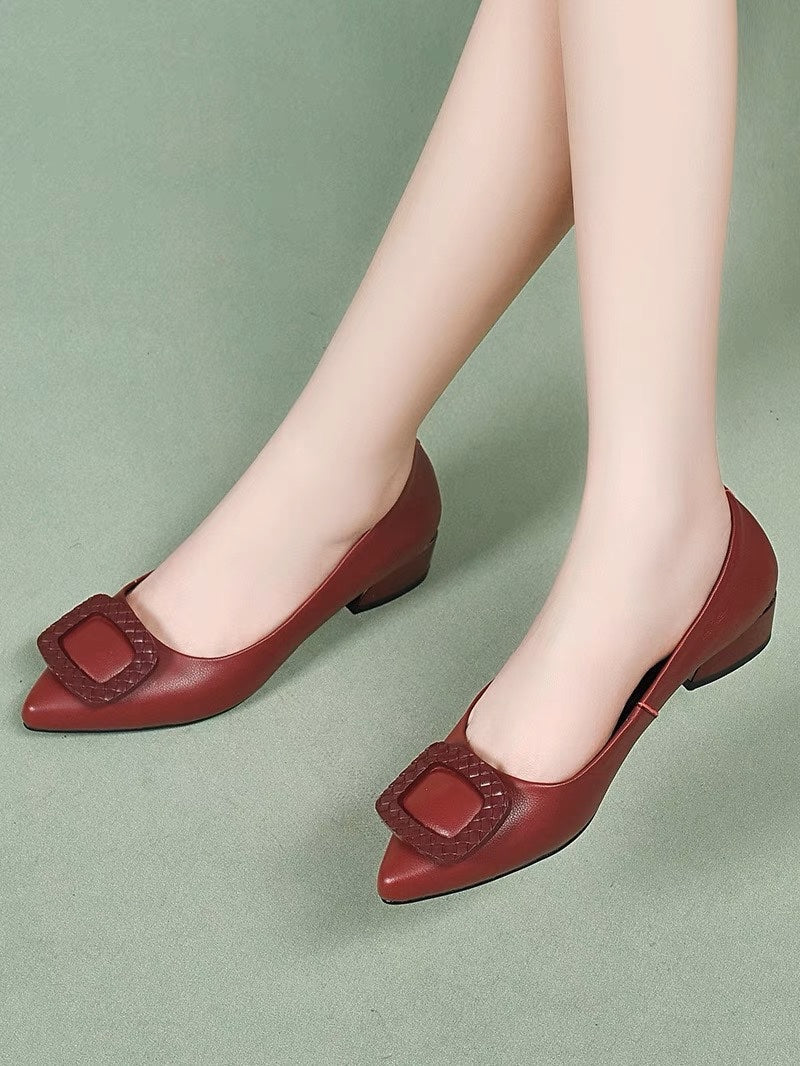 Women's Chunky Heel Leather Shoes