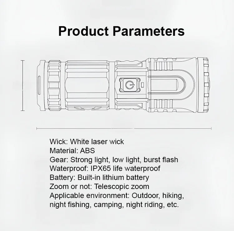 🔦【Family Essentials】White Laser Telescopic Zoom Flashlight