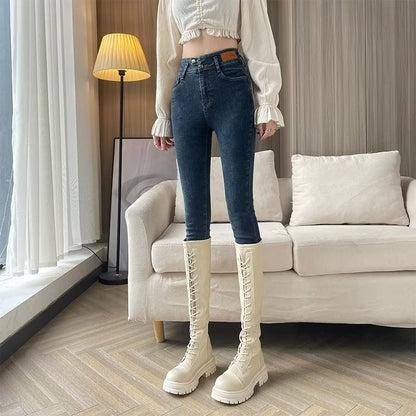 [warm gift] Winter Women's Plush lined Slim Jeans