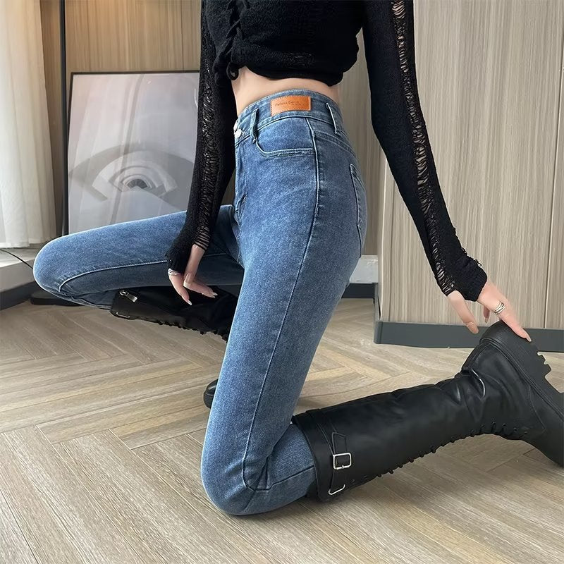 [warm gift] Winter Women's Plush lined Slim Jeans