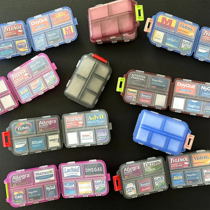 Portable Sealed 10 Compartment Pill Organizer with Labels