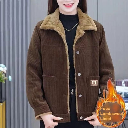 Faux Lambswool Lined Corduroy Warm Jacket