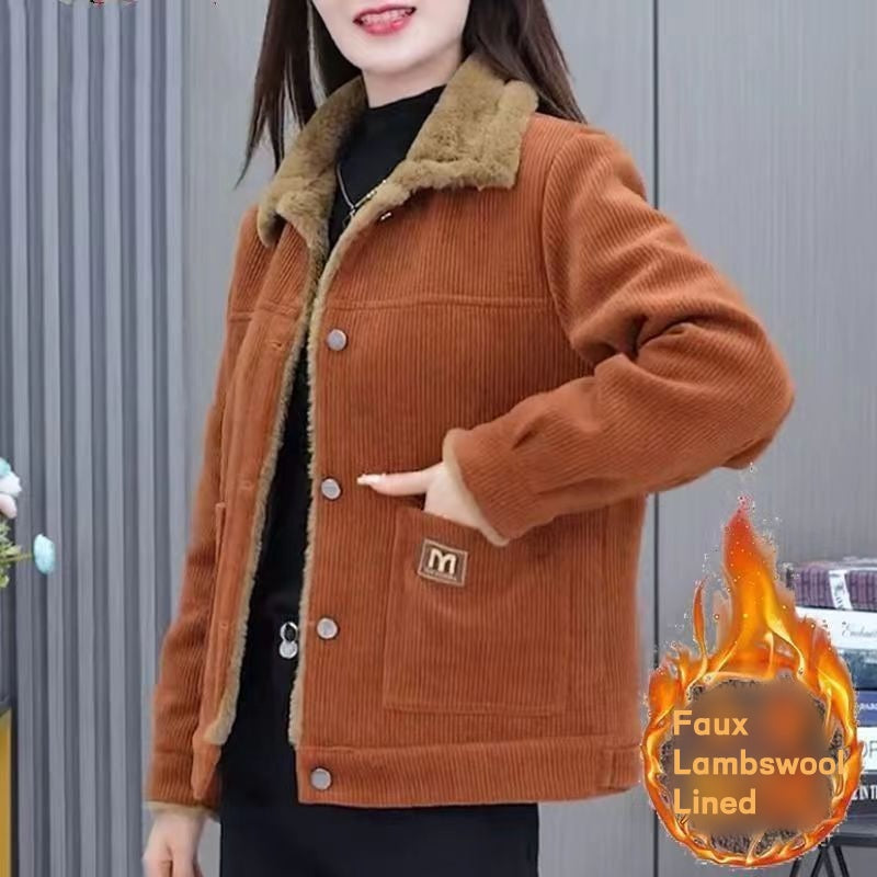 Faux Lambswool Lined Corduroy Warm Jacket