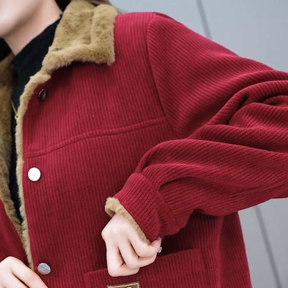 Faux Lambswool Lined Corduroy Warm Jacket