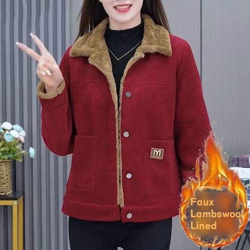 Faux Lambswool Lined Corduroy Warm Jacket